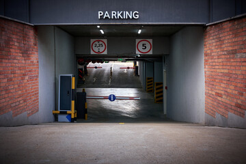 The entrance to an underground parking in the city.