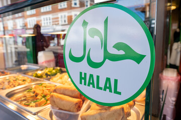 Halal sign in food stall in Tooting, south west London