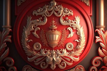 Russian Theme Pattern in Red with Modern and Traditional Elements, Generative AI