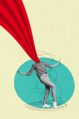 Vertical collage portrait of black white effect headless person dancing partying isolated on...