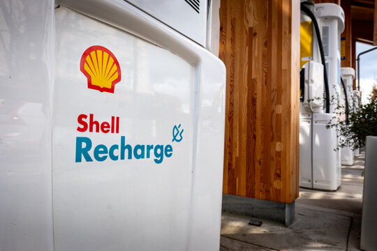 London- Shell Recharge electric charge station on Fulham Road in south west London