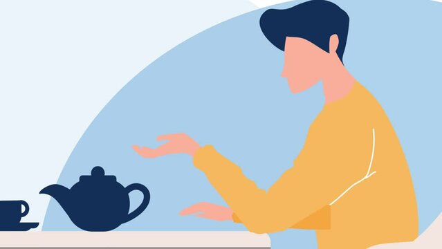 Woman man meet at the cafe, motion graphics, hands move, man talking, woman relaxed pose listening, vector illustration animation.