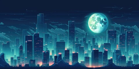Landscape of a modern night futuristic city.