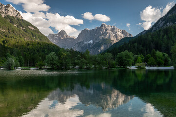 Fototapeta na wymiar Lake Jasna in Kranjska Gora, Slovenia. Natural alpine landscape and scenic views