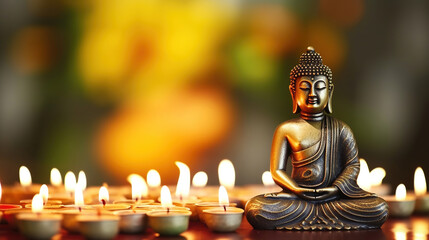 Buddha and candles, religious concept. Generative AI