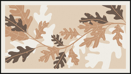 Abstract art autumn background vector. Botanic fall season hand drawn pattern design with oak leaves. Simple contemporary style illustrated Design for fabric, print, cover, banner, wallpaper.