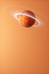 Planet Mars with orbit ring on orange background. 3d rendering illustration.