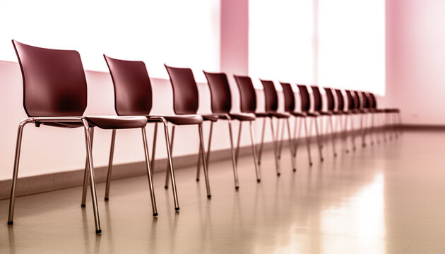 Modern large waiting room with empty chairs, AI generated image without reference