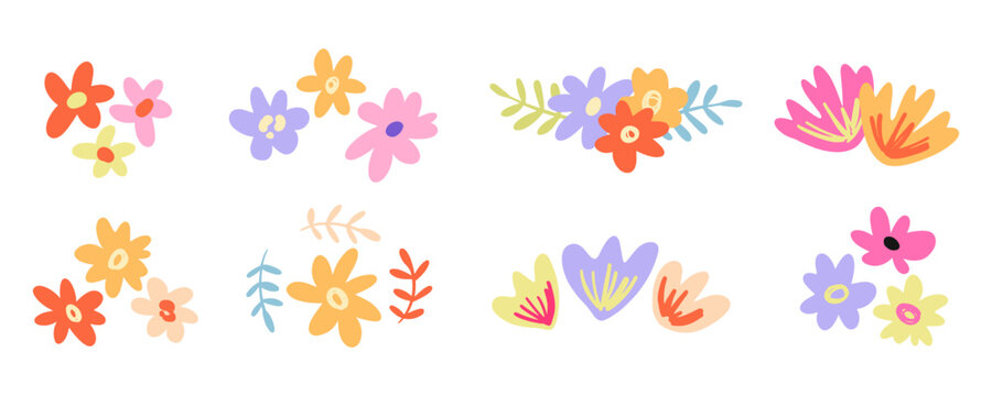 Hand Drawn Flowers Set. Floral Clip Art Collection