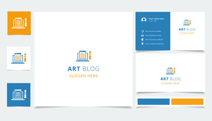 Art blog logo design with editable slogan. Branding book and business card template.