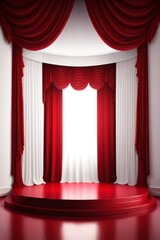podium platform for product display with red and white cinema curtain  made with Generative AI