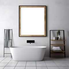 Blank white photo art frame mock up design showcase in modern bathroom Generative AI 