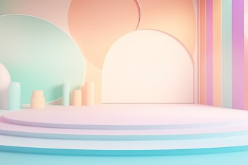 Stand podium wall scene pastel color background, geometric shape for product display presentation.