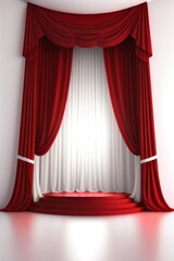 podium platform for product display with red and white cinema curtain  made with Generative AI