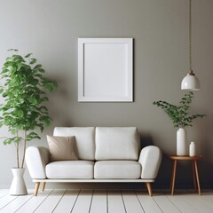 Fototapeta premium Blank white photo art frame mock up design showcase in modern bathroom Generative AI 