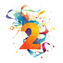 Number 2 Illustration with Confetti for festive events