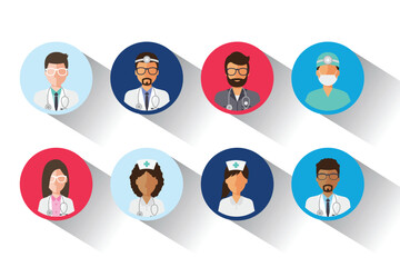 Vector medical avatars set vector medical clinic staff flat avatars