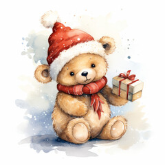 Teddy bear with Christmas gift