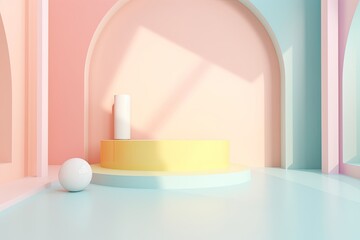 Stand podium wall scene pastel color background, geometric shape for product display presentation.	