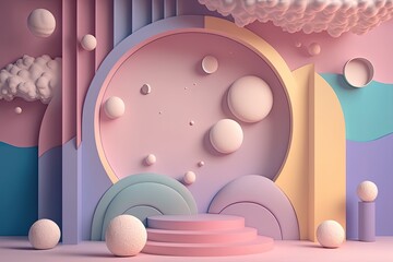 Stand podium wall scene pastel color background, geometric shape for product display presentation.