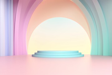 Stand podium wall scene pastel color background, geometric shape for product display presentation....
