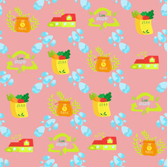 No plastic, go green, Zero waste concepts. Reduce, reuse, refuse, Recycle, Rot - ecological lifestyle and sustainable development. Flat hand drawn style illustrations seamless pattern vector drawing.