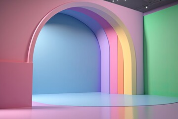 Stand podium wall scene pastel color background, geometric shape for product display presentation....