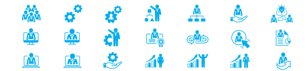 Management line icons. Business people, Algorithm and Group. Startup strategy linear icon set. Vector