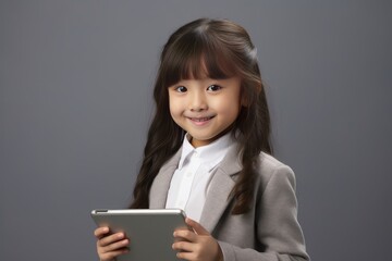 little girl holds tablet