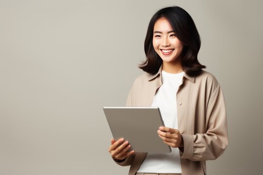 woman holding a smart phone tablet computer