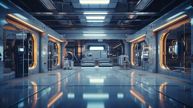 futuristic factory with no people. Hi tech smart manufacturing automation concept. generative AI