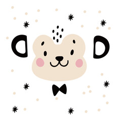 Cute monkey face. Smiling baby animal card