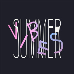 Summer Vibes Digital and Hand Drawn Typography Template Style, Holographic Blue and Pink Gradient and White