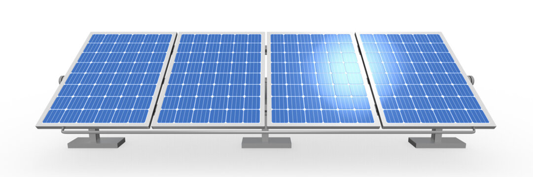3d Solaranlage, Solarpark auf Standf&uuml;ssen, Gestell, isoliert	