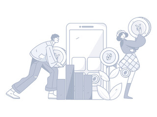 Internet finance and wealth management investment vector concept operation interactive illustration
