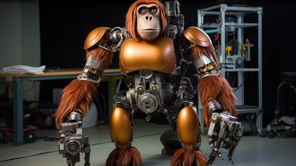 Fototapeta na wymiar Robot steampunk monkey. AI illustration..