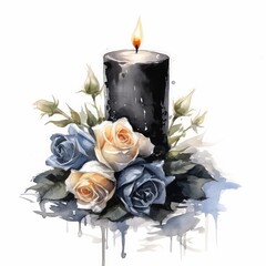 Obraz premium watercolor black roses candles white background