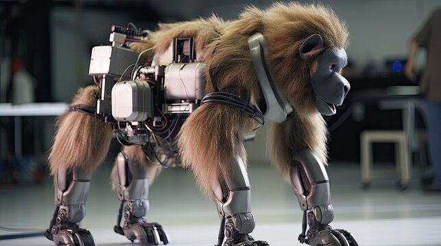 Robot steampunk monkey. AI illustration..