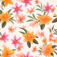 Repeating floral vector pattern. Can be used for printed materials - leaflets, posters, business cards or for web. Generative AI