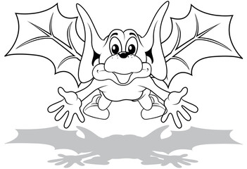 Drawing of a Bat with Outstretched Wings