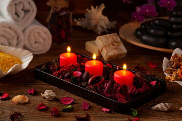 Candles and an intimate atmosphere. SPA accessories.