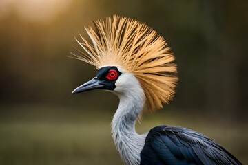 close up of grey crowned crane in continent generated by AI tool
