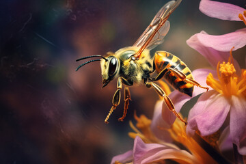 Honey wasp sucks nectar from flowers