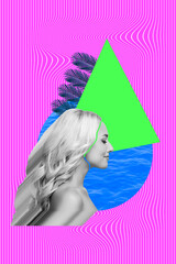 Picture artwork sketch collage of attractive girl dream sea vacation abroad enjoy tropical exotic...