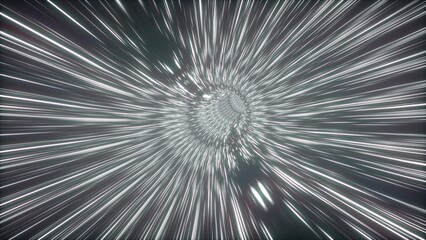 Super speed space star light lines in black and white. Digital shape tunnel of fast movement sci-fi visualization. 3d illustration