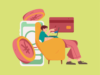 Internet finance and wealth management investment vector concept operation interactive illustration
