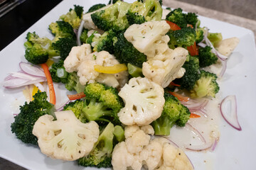 Close up of salad with broccoli.