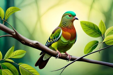 green pigeon on branch generated by AI tool