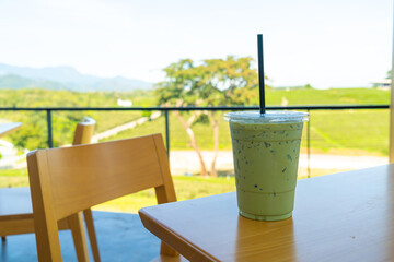 iced matcha green tea on table