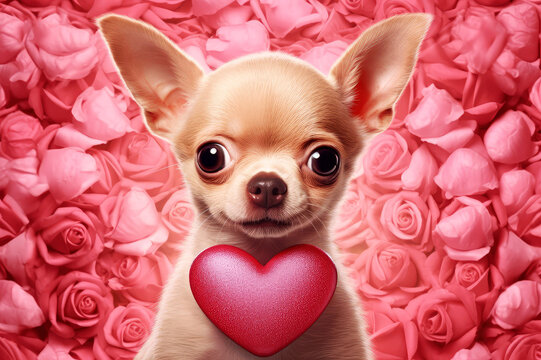 chihuahua puppy with pink rose